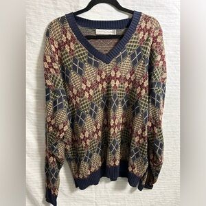 Vtg Jack Nicklaus Sweater Argyle Patchwork Golf V-neck Men’s Size L Made In USA